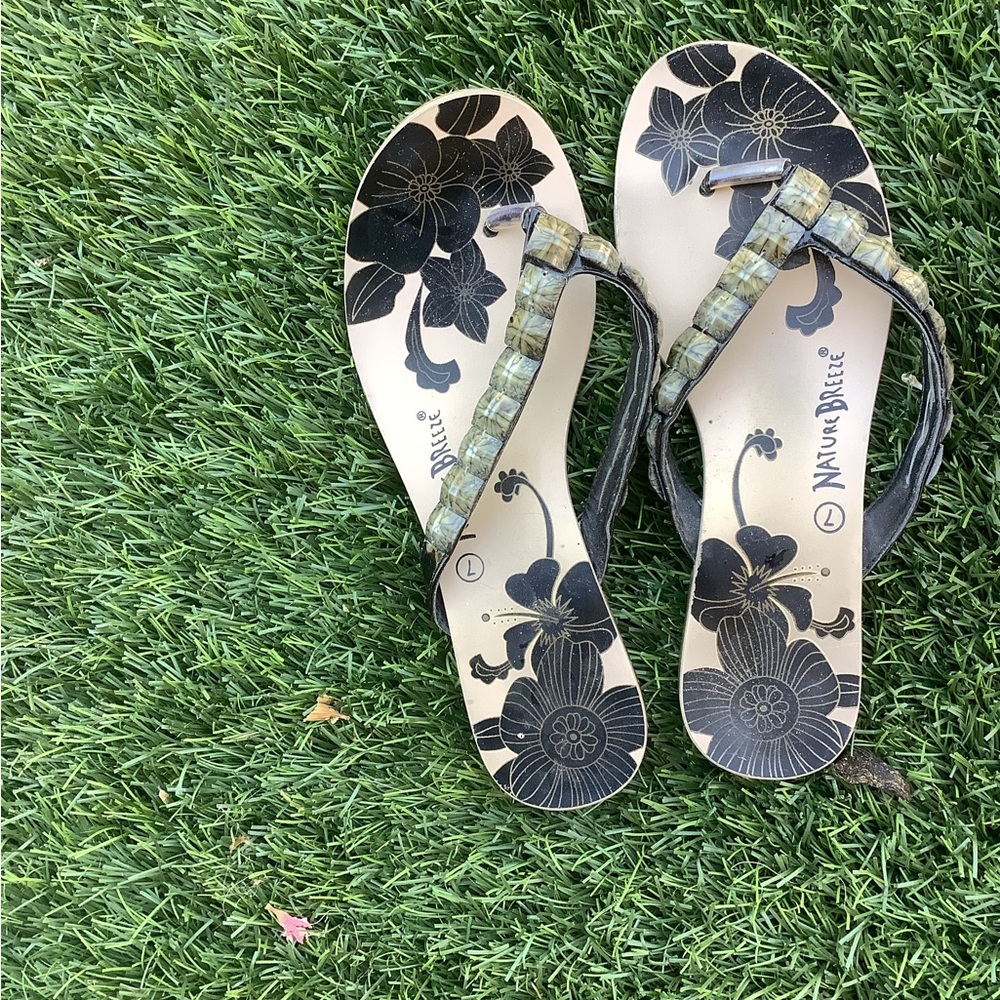 Nature Breeze Black Sandals Flat Open-Toed